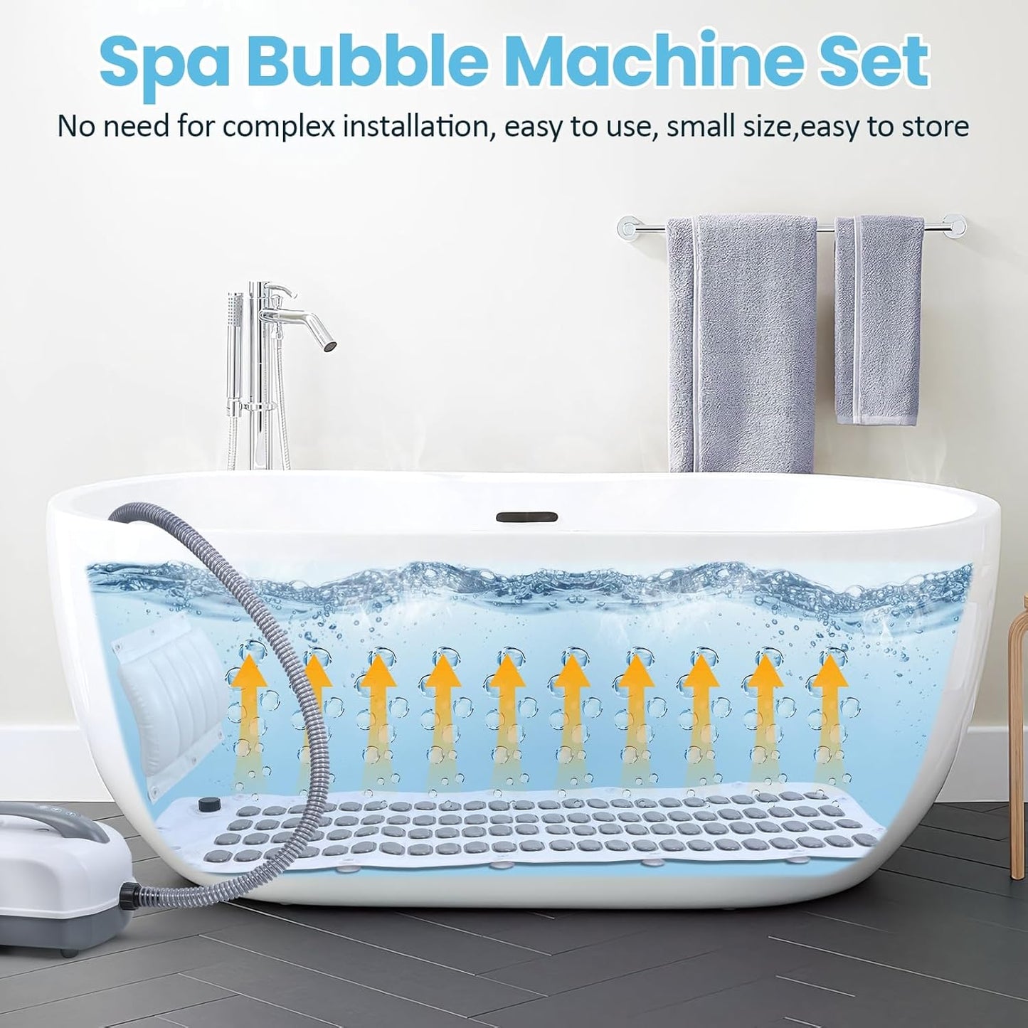 Electric Bubble Massage Mat,Bathtub Jets for Tub,Spa Waterproof Anti-Slip Mat, Electric Bathtub Bubble Massage Mat, Electric Air Pump and Adjustable Bubble Setting US