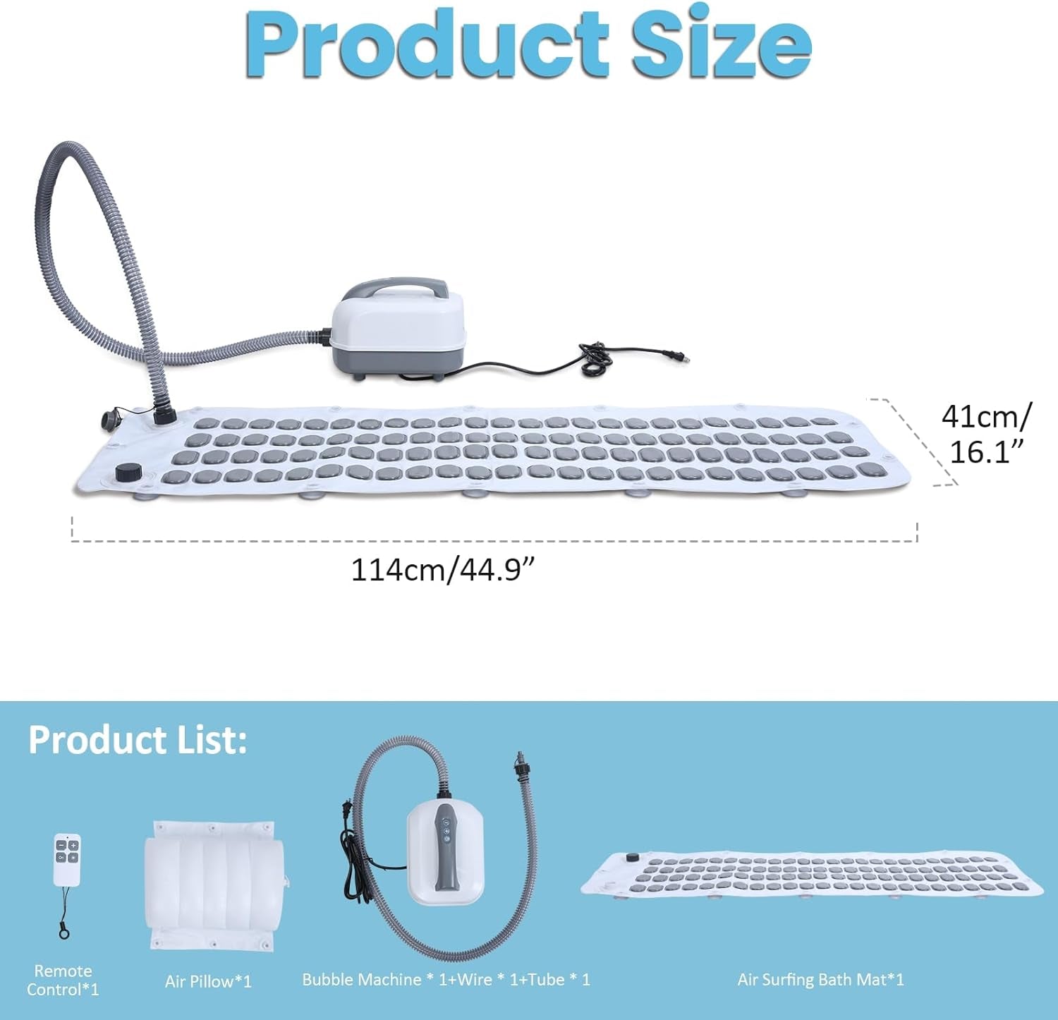 Electric Bubble Massage Mat,Bathtub Jets for Tub,Spa Waterproof Anti-Slip Mat, Electric Bathtub Bubble Massage Mat, Electric Air Pump and Adjustable Bubble Setting US