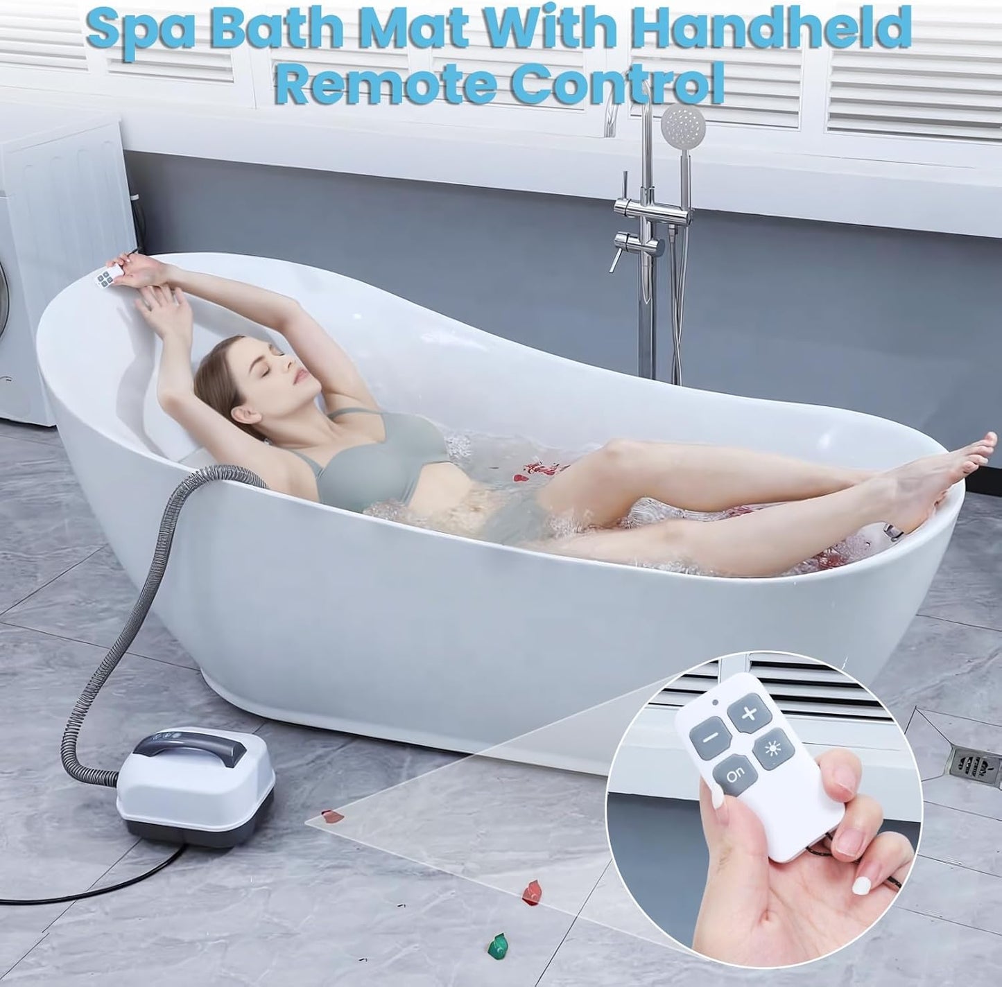 Electric Bubble Massage Mat,Bathtub Jets for Tub,Spa Waterproof Anti-Slip Mat, Electric Bathtub Bubble Massage Mat, Electric Air Pump and Adjustable Bubble Setting US